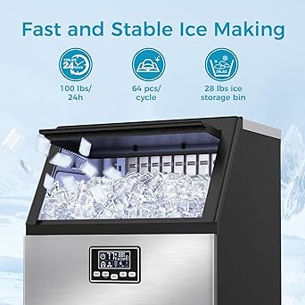 Ice maker store-Commercial Ice Maker Machine-100lbs/24H Moon-Shaped Ice Machine with 28 Lbs Storage Capacity 2 Ice maker store-Commercial Ice Maker Machine-100lbs/24H Moon-Shaped Ice Machine with 28 Lbs Storage Capacity - Image 2