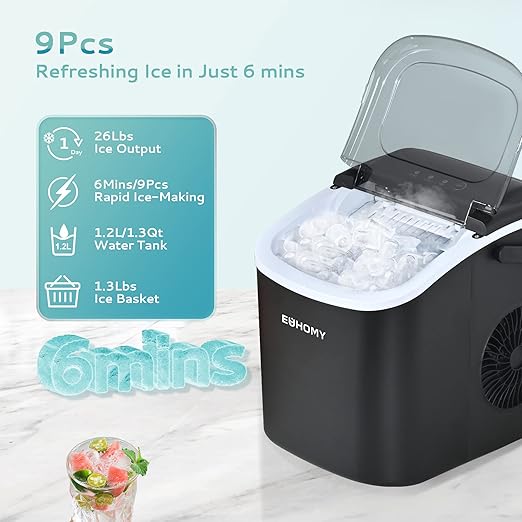 Ice maker store-EUHOMY Countertop Ice Maker Machine with Handle- 26lbs in 24Hrs 2 Ice maker store-EUHOMY Countertop Ice Maker Machine with Handle- 26lbs in 24Hrs - Image 2