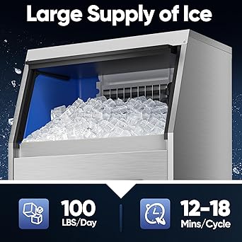 Ice maker store-Commercial Ice Maker Machine- 100LBS/24H Stainless Steel Under Counter Ice Maker with 34LBS Ice Bin 2 Ice maker store-Commercial Ice Maker Machine- 100LBS/24H Stainless Steel Under Counter Ice Maker with 34LBS Ice Bin - Image 2