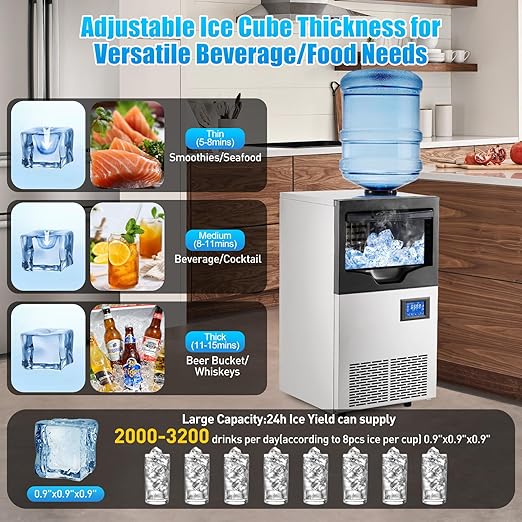 Ice maker store-Commercial Ice Maker Machine 140lbs/24h with Tap Water and Bottled Water Supply Counter Freestanding Ice Machine 22lbs Storage Capacity Stainless Steel Ice Maker for Home Kitchen- Bar 2 Ice maker store-Commercial Ice Maker Machine 140lbs/24h with Tap Water and Bottled Water Supply Counter Freestanding Ice Machine 22lbs Storage Capacity Stainless Steel Ice Maker for Home Kitchen- Bar - Image 2